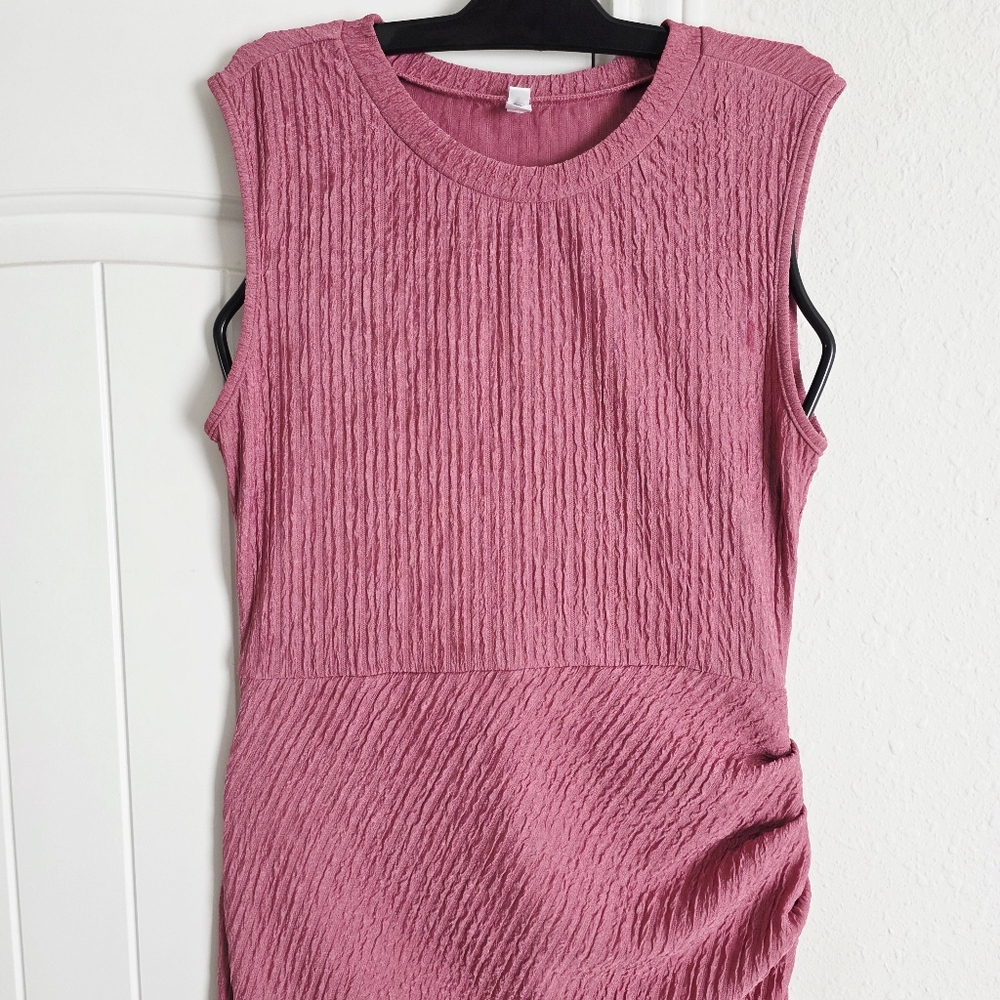 Women Sleeveless Ruched Bodycon Cocktail Party Dress Rose Pink Medium - Picture 4 of 9